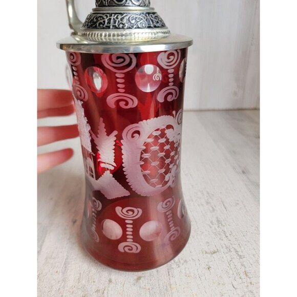 Egermann ruby cut red stein beer glass cup collectible home decor - Picture 7 of 10
